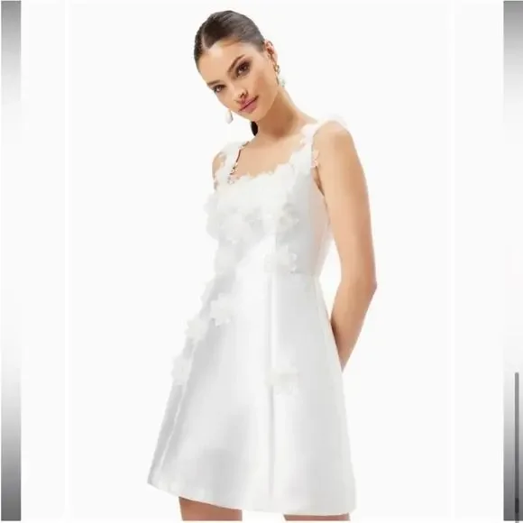 elliatt elder white embellished floral square neck mini bridal dress size small - Picture 3 of 14